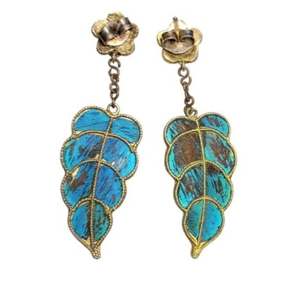 Vintage Kingfisher Blue Feather Dangle Earrings - Picture 12 of 12